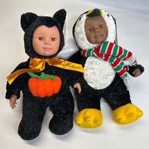 Sugar Loaf Kostume Kids Plush Dolls Cat Halloween Penguin Winter 2 NWT 16" Dolls